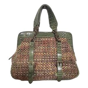 The Limited Green Multicolor Buckle Wool Blend Woven Knit Bag